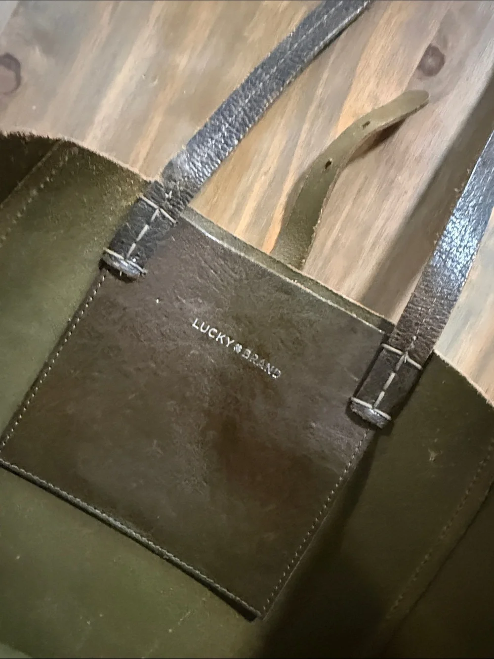 Lucky Brand Classic Large raw Leather Tote Bag in Dark Brown